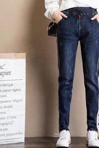 Γυναικείο τζιν με κορδόνια και στρίφωμα σε δύο χρώματα