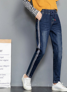 Γυναικείο τζιν με κορδόνια και στρίφωμα σε δύο χρώματα