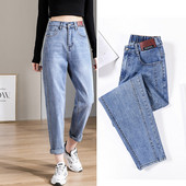 Kõrge vöökohaga vabaaja naiste teksad - sinist ja musta värvi