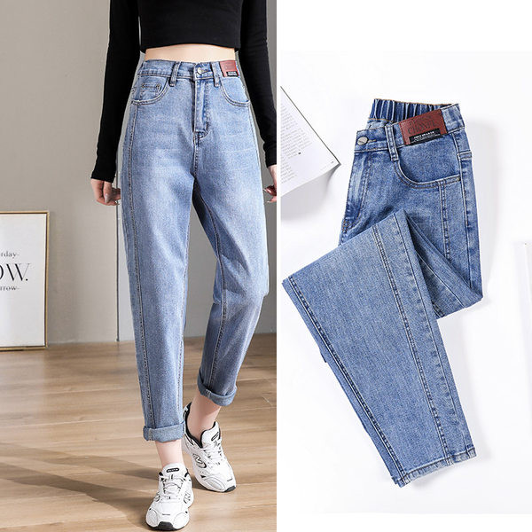 Kõrge vöökohaga vabaaja naiste teksad - sinist ja musta värvi