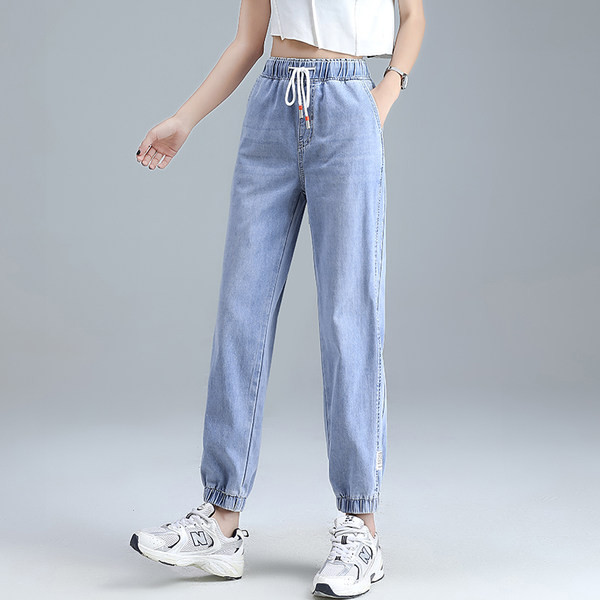 Casual γυναικείο τζιν με κορδόνια και τσέπη