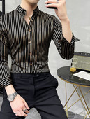 Ανδρικό κομψό ριγέ πουκάμισο με κλασικό γιακά και κουμπιά