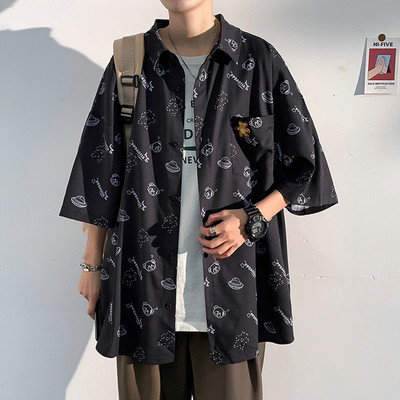 Ανδρικό φαρδύ πουκάμισο με μανίκια 3/4