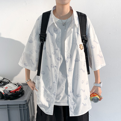 Ανδρικό φαρδύ πουκάμισο με μανίκια 3/4