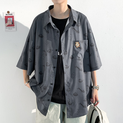 Ανδρικό φαρδύ πουκάμισο με μανίκια 3/4