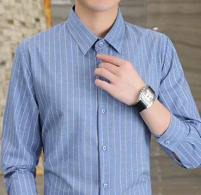 Klassikalise kraega meeste triibuline särk - lühikeste ja pikkade varrukatega