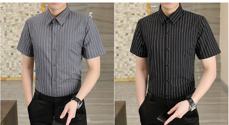 Klassikalise kraega meeste triibuline särk - lühikeste ja pikkade varrukatega