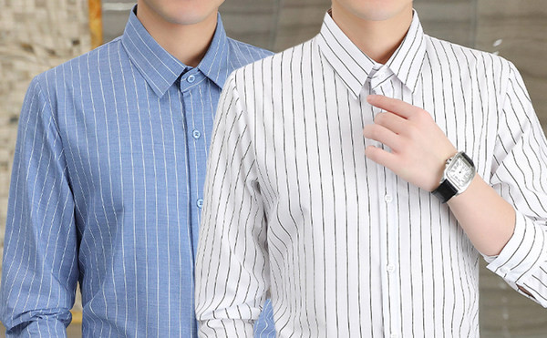 Klassikalise kraega meeste triibuline särk - lühikeste ja pikkade varrukatega