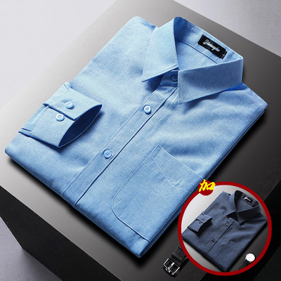 Pavasario stiliaus vyriški marškiniai su klasikine sagomis apykakle ir kišene