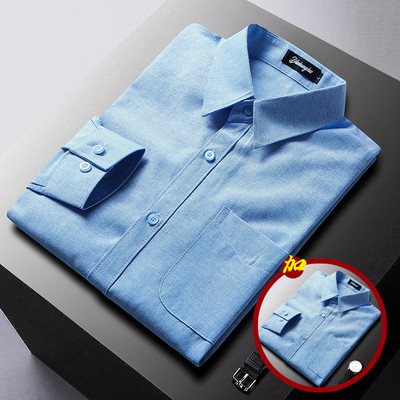 Pavasario stiliaus vyriški marškiniai su klasikine sagomis apykakle ir kišene