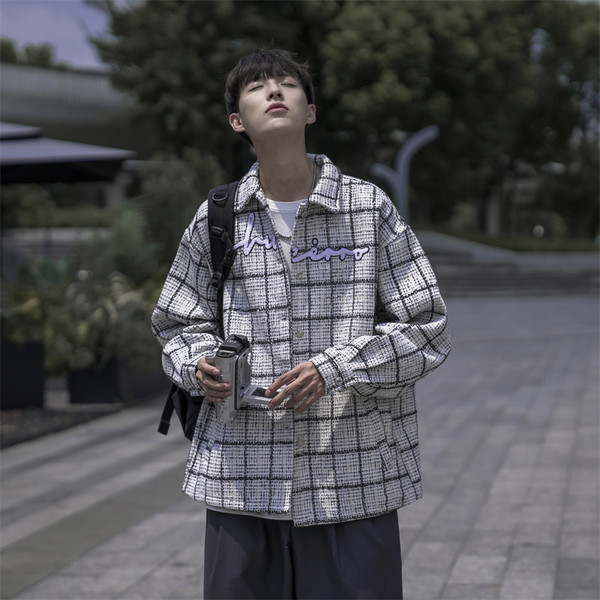 Férfi, hosszú ujjú kockás ing - gombos felfelé