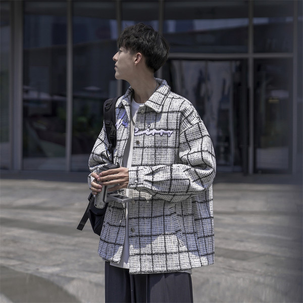 Férfi, hosszú ujjú kockás ing - gombos felfelé