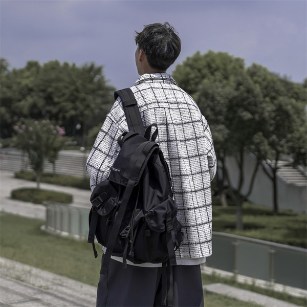 Férfi, hosszú ujjú kockás ing - gombos felfelé