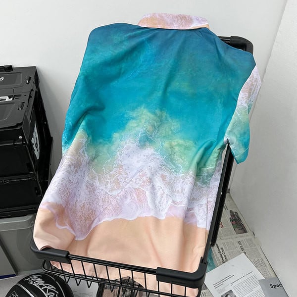 Vyriški marškiniai trumpomis rankovėmis ir paplūdimio motyvais