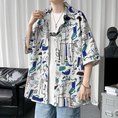 Bő férfi ing 3/4-es ujjal és mintával