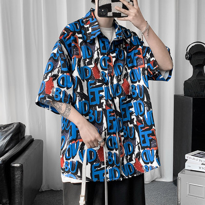 Bő férfi ing 3/4-es ujjal és mintával