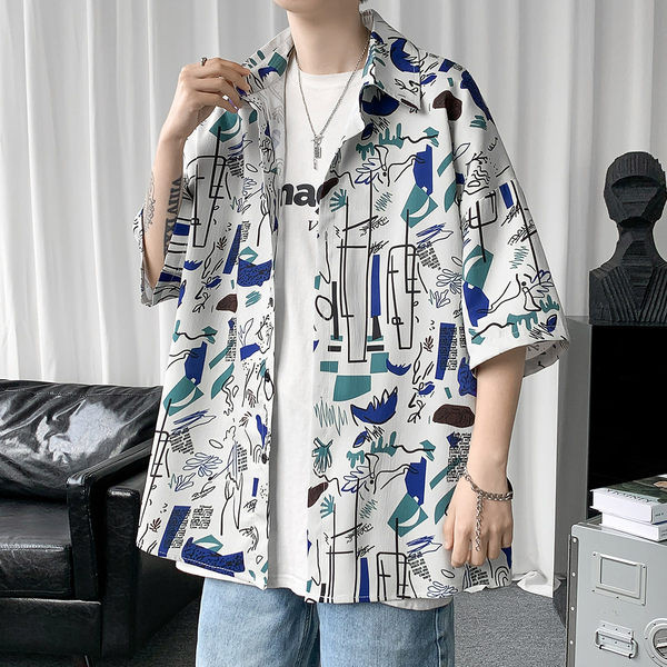 Bő férfi ing 3/4-es ujjal és mintával