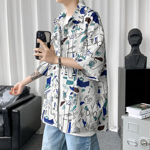 Bő férfi ing 3/4-es ujjal és mintával