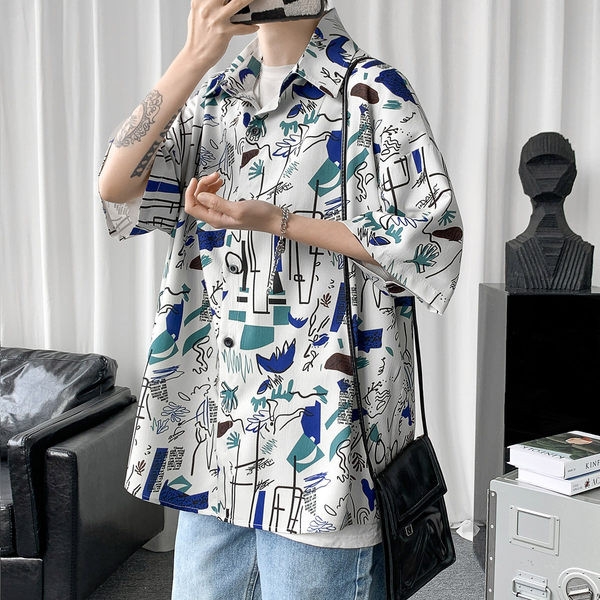 Bő férfi ing 3/4-es ujjal és mintával