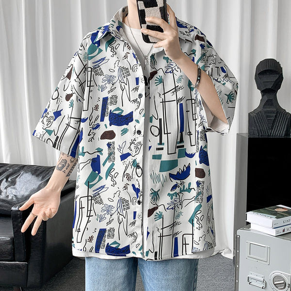 Bő férfi ing 3/4-es ujjal és mintával