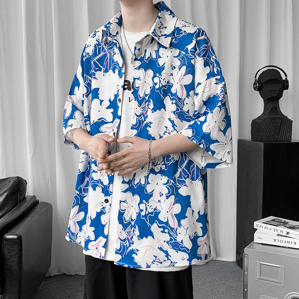 Bő férfi ing 3/4-es ujjal, virágos motívumokkal