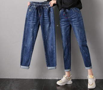Γυναικείο τζιν με ψηλόμεσο και κορδόνια νέο μοντέλο