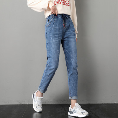 Γυναικείο τζιν με ψηλόμεσο και κορδόνια νέο μοντέλο