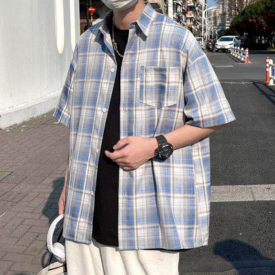 Vabaaja lühikeste varrukatega ruuduline särk meestele