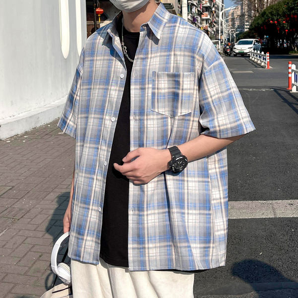 Vabaaja lühikeste varrukatega ruuduline särk meestele