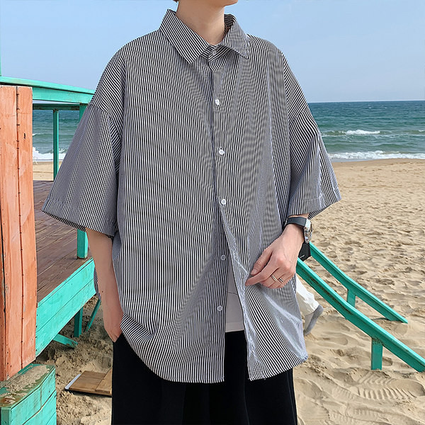 Férfi alkalmi csíkos gombos ing