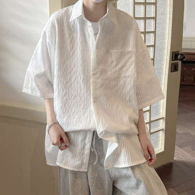 Új modell férfi ing 3/4-es ujjú zsebbel és klasszikus gallérral