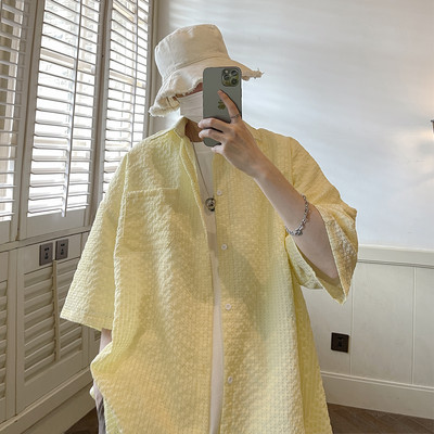 Új modell férfi ing 3/4-es ujjú zsebbel és klasszikus gallérral