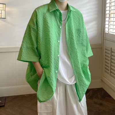 Új modell férfi ing 3/4-es ujjú zsebbel és klasszikus gallérral