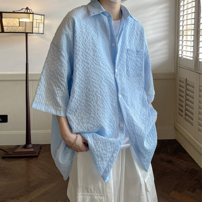 Új modell férfi ing 3/4-es ujjú zsebbel és klasszikus gallérral