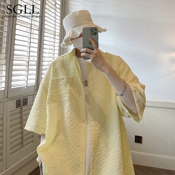 Új modell férfi ing 3/4-es ujjú zsebbel és klasszikus gallérral