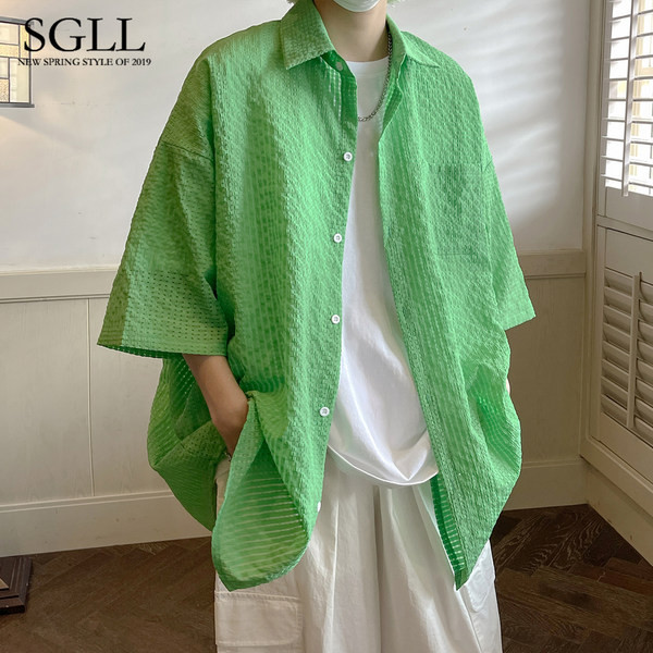 Új modell férfi ing 3/4-es ujjú zsebbel és klasszikus gallérral