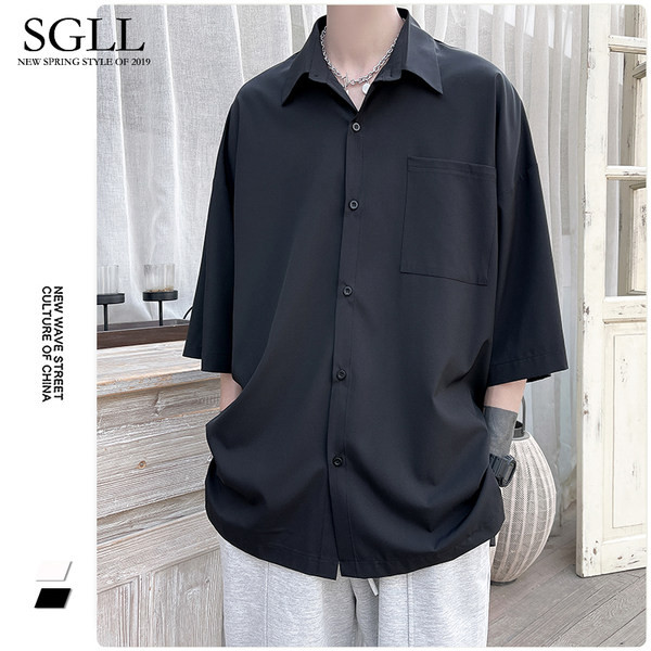 Ühevärviline klassikalise krae ja 3/4 varrukatega meestesärk