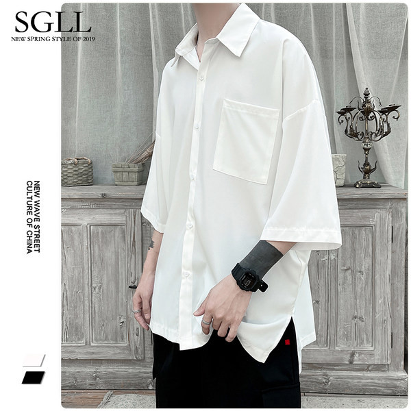 Ühevärviline klassikalise krae ja 3/4 varrukatega meestesärk