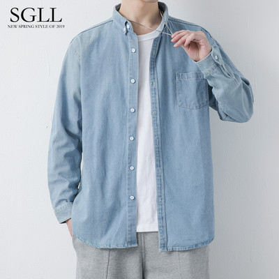 Vyriški džinsiniai marškiniai su klasikine apykakle