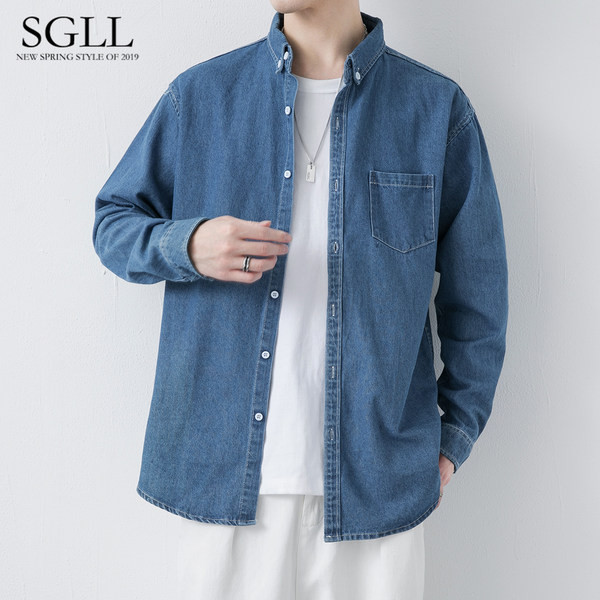 Vyriški džinsiniai marškiniai su klasikine apykakle