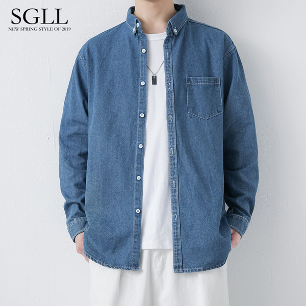 Vyriški džinsiniai marškiniai su klasikine apykakle