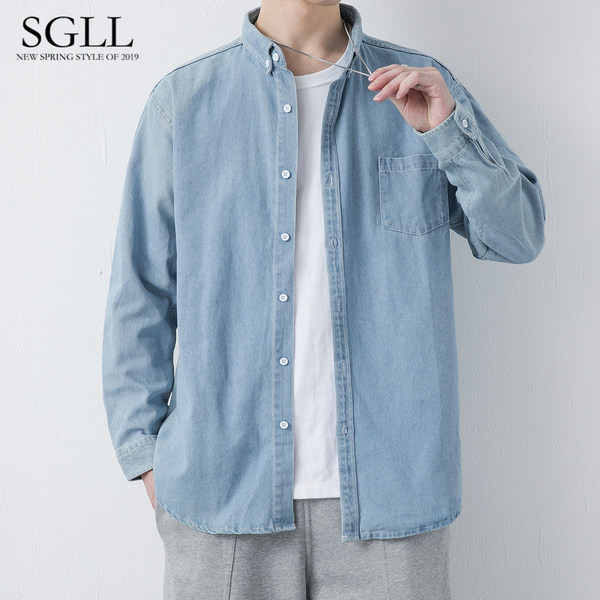 Vyriški džinsiniai marškiniai su klasikine apykakle