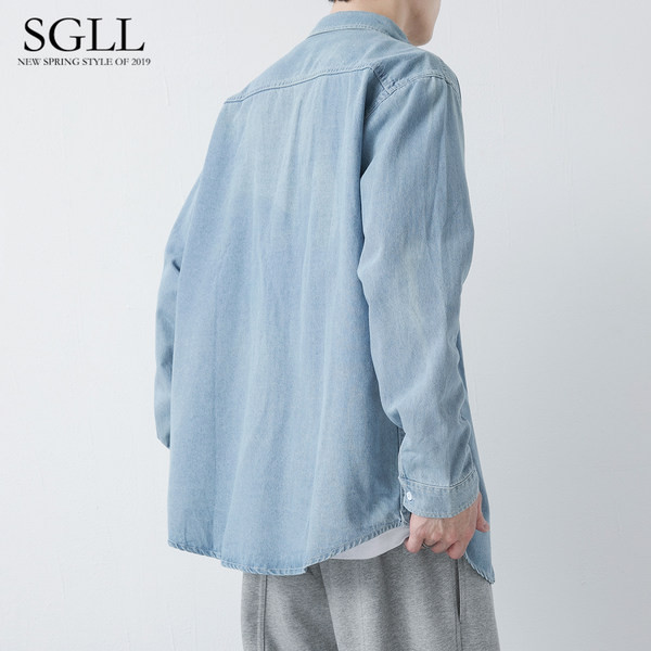 Vyriški džinsiniai marškiniai su klasikine apykakle