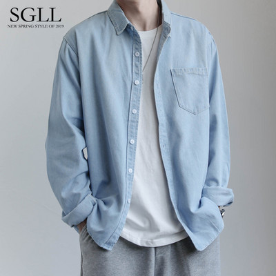 Egyszínű farmer zsebes férfi ing