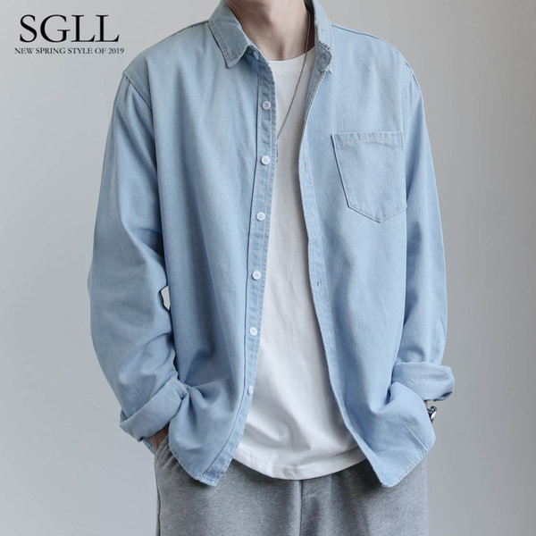 Egyszínű farmer zsebes férfi ing