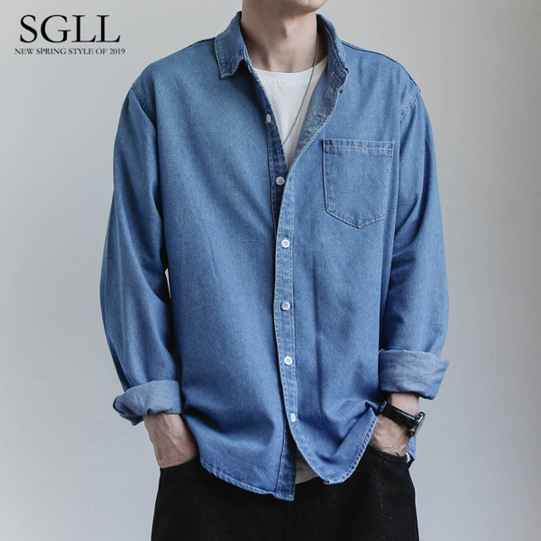 Egyszínű farmer zsebes férfi ing