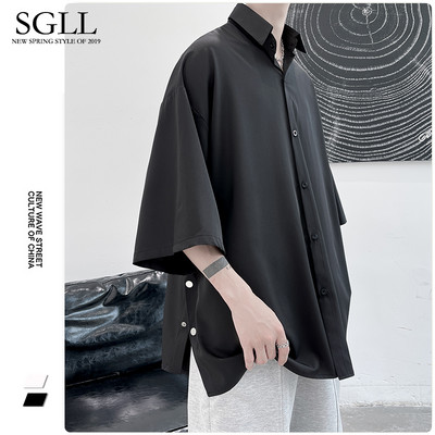 Egyszínű bő férfi ing 3/4 ujjal