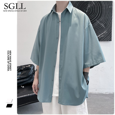 Egyszínű bő férfi ing 3/4 ujjal