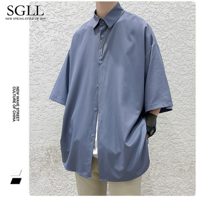 Egyszínű bő férfi ing 3/4 ujjal