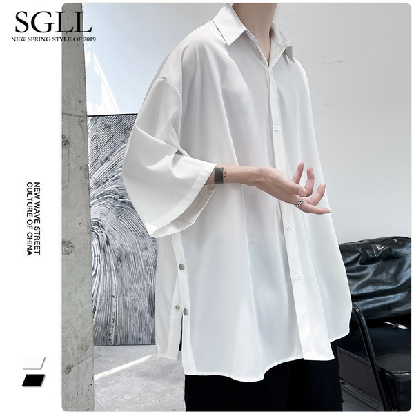 Egyszínű bő férfi ing 3/4 ujjal